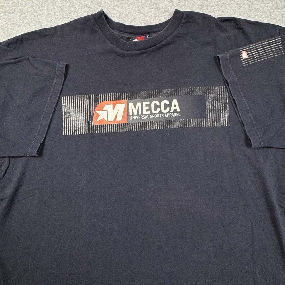 Vintage Mecca T-Shirt Mens XXL Logo Sleeve Hit Blue Made in USA Hip Hop Street